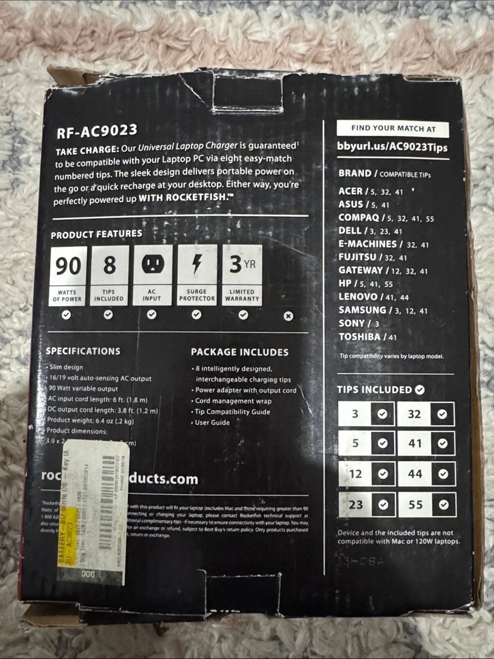 Universal 90W Laptop Charger - Black
